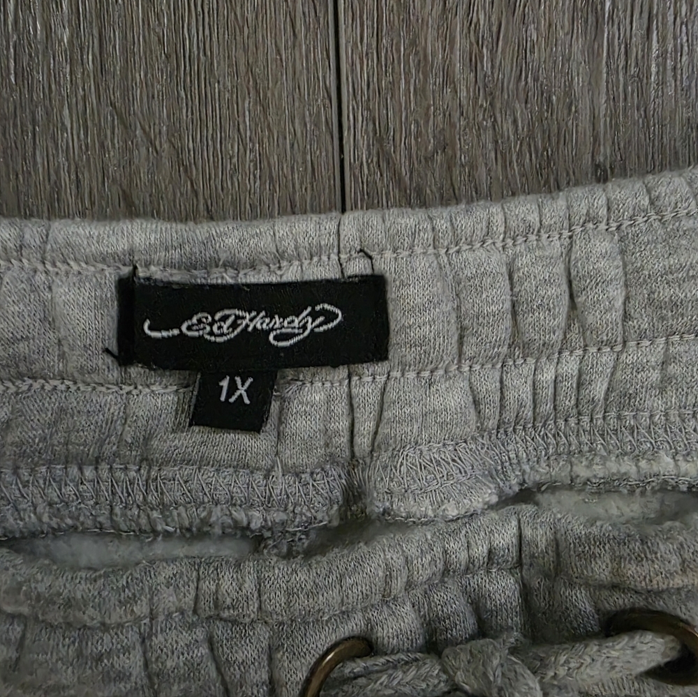 ED HARDY Rose And Sword Sweatpants Womans Sz 1XL Wide Leg Heather Grey - Picture 7 of 9